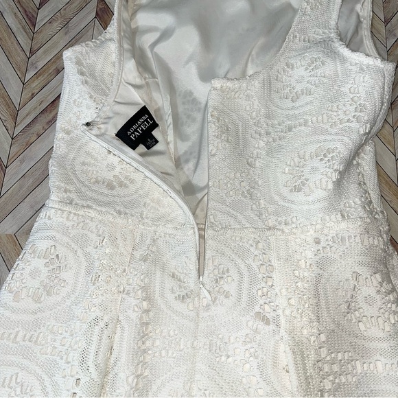 ADRIANNA PAPELL Ivory Cream Crochet Lace A Line Sleeveless Knee Length Dress - Picture 6 of 11